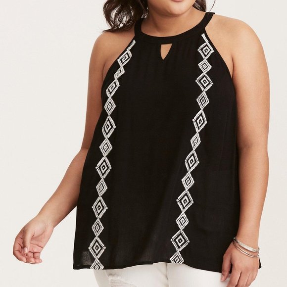 Embroidered Gauze Mock Neck Tank - Picture 2 of 6